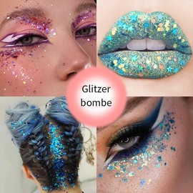 HAPPMY Mermaid Costumes for Women and Girls, Glitter Face and Confetti, 35ml Long Lasting Glitter Makeup Disco Ball Costumes #Blue