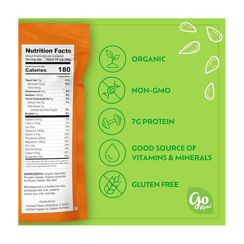 2 Pack Go Raw Organic Sprouted Pumpkin & Sunflower Seeds,