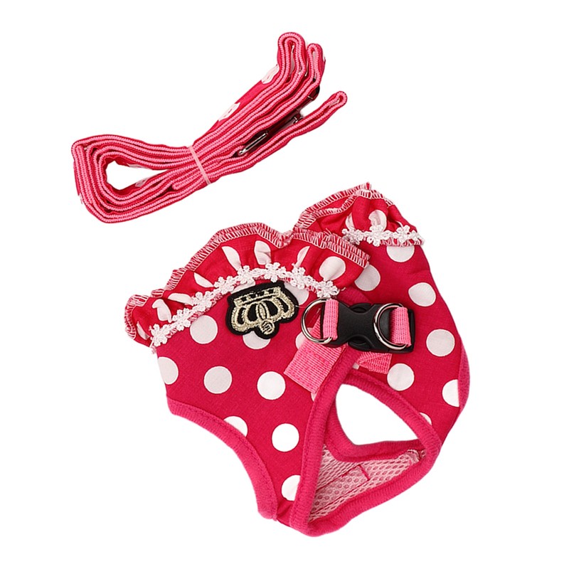 Dog Harness Leash Adjustable Escape Proof Breathable Safe Dots Design