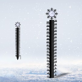 36 inch Snow Gauge with Thermometer, Large Snow Measuring Gauge Outdoor, Winter Snow Measuring Stick, Xmas Snow Depth Measure Rod, Iron Art Snow Gauges for Yard, Christmas Snows Ruler, Easy to Read