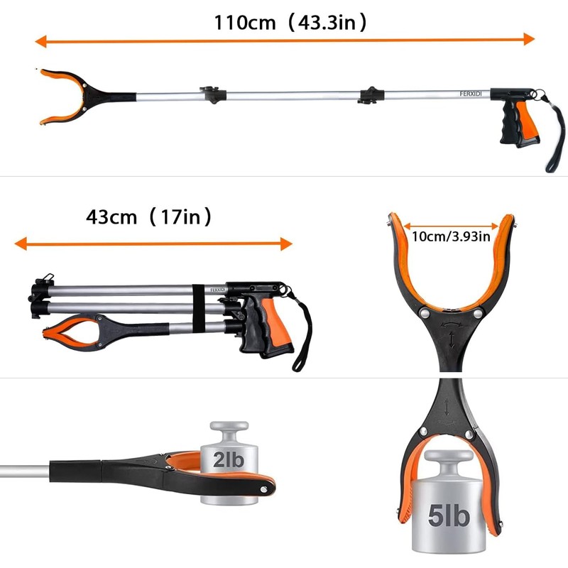 FERXIDI 43" Foldable Grabber Reacher Tool,2pcs Reacher Grabber Pickup Tool,Gripper
