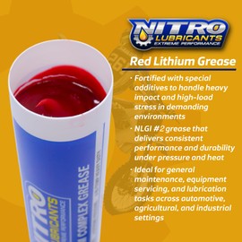 Nitro Lubricants Red Lithium Complex Grease – 14oz Tube for Automotive, Racing, Marine & Off-Road Use – Heavy-Duty, Extreme-Pressure, Multi-Purpose Grease, NLGI #2 (3-Pack)
