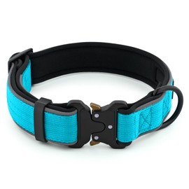 Plutus Pet Tactical Dog Collar, Reflective, Adjustable Heavy Duty Dog Collar, Soft Padded and Comfortable, for Small Medium and Large Dogs (Cyan, M)