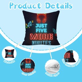 Gamer Decorative Throw Pillow Covers, Set of 2, Neon Gaming Decorations Cushion Case for Couch, Gaming Decor for Boys Teens Nursery Playroom, 18x18 Inch Pillowcase