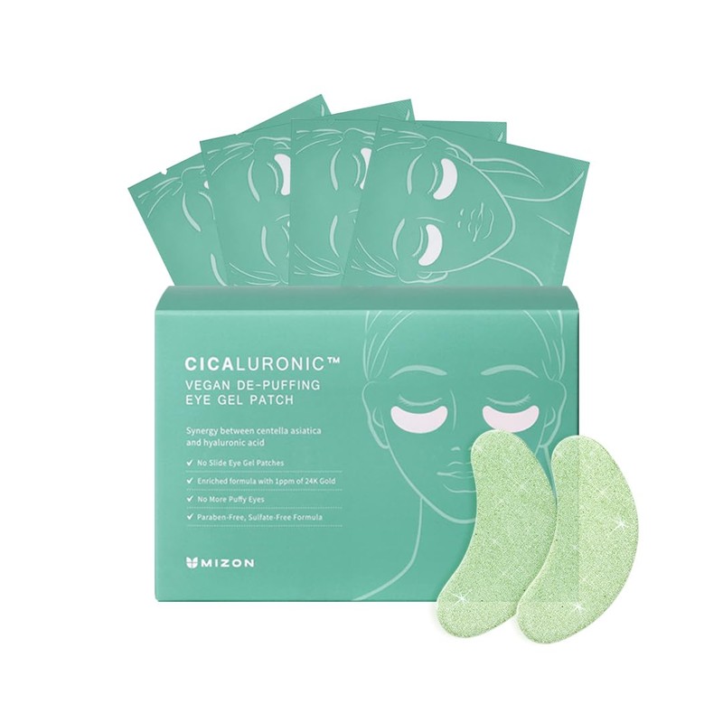 MIZON Cicaluronic Vegan De-puffing Eye Gel Patch, 24K Gold &