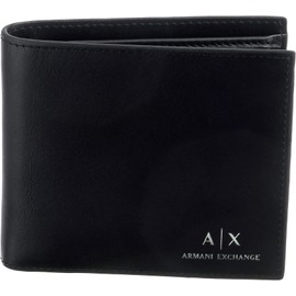 Armani Exchange Men's Essential, Plain, Printed Logo Bi-Fold Wallet, Black, black