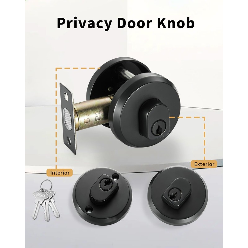 Double-Sided Keyed Round Deadbolt Lock - Matte Black, Exterior Door