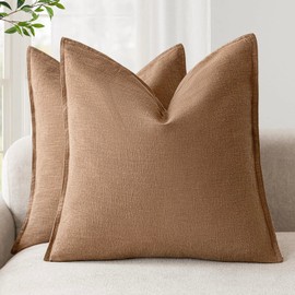 Foindtower Pack of 2, Decorative Linen Soild Throw Pillow Covers Soft Accent Cushion Case Boho Farmhouse Pillowcase for Chair Couch Sofa Bedroom Living Room Home Decor 20 x 20 Inch Light Khaki Brown