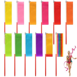 12 Pack Dance Ribbons for Kids, Dance Class, Birthday Party, Gymnastics, Princess Party Favors (Rainbow)
