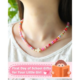 BxkSky First Day of Preschool Pre k Gift Back to School Necklace Mommy and Me First Day of School Mom Mother Daughter Necklace Cross Gifts for Girls