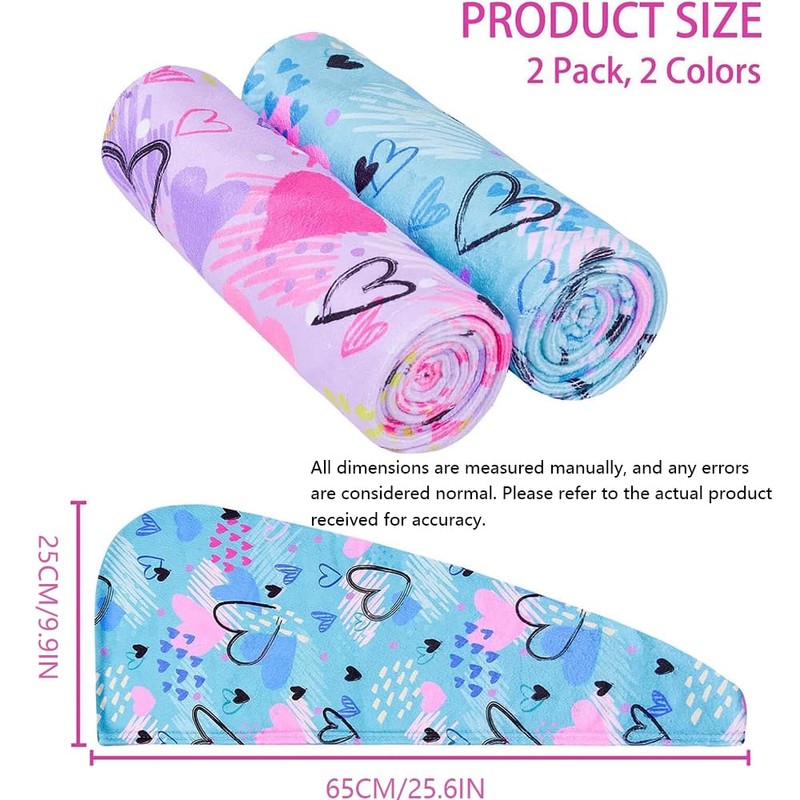 2 Pack Microfiber Hair Drying Towels Quick Dry Anti-frizz Head