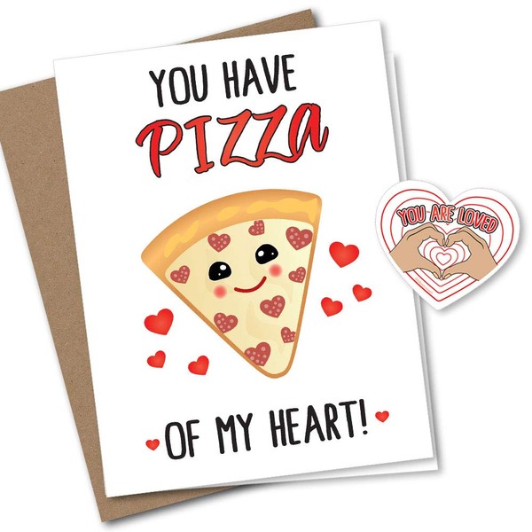 Funny Birthday Card with Envelope | Eco Friendly Cards Printed on 100% Recycled Card Stock, Kraft Envelope - Pizza Lover - Pizza My Heart