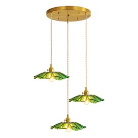 GloMuse Pendant Light Fixture Green Glass Light Kitchen Island Lights Dining Room Light Fixture Chandelier Flower Three Lights for Bedroom Kitchen Hallway Green Sunflower(Bulbs Not Included)