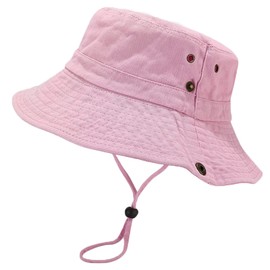 Unisex Cotton Boonie Hat Summer Outdoor Packable Fishing Bucket Hat Beach Sun Hat with String for Women Men (US, Alpha, One Size, Solid Pink)