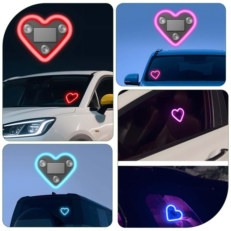 Solar Powered Car LED Ambient Light - Heart Shaped Neon