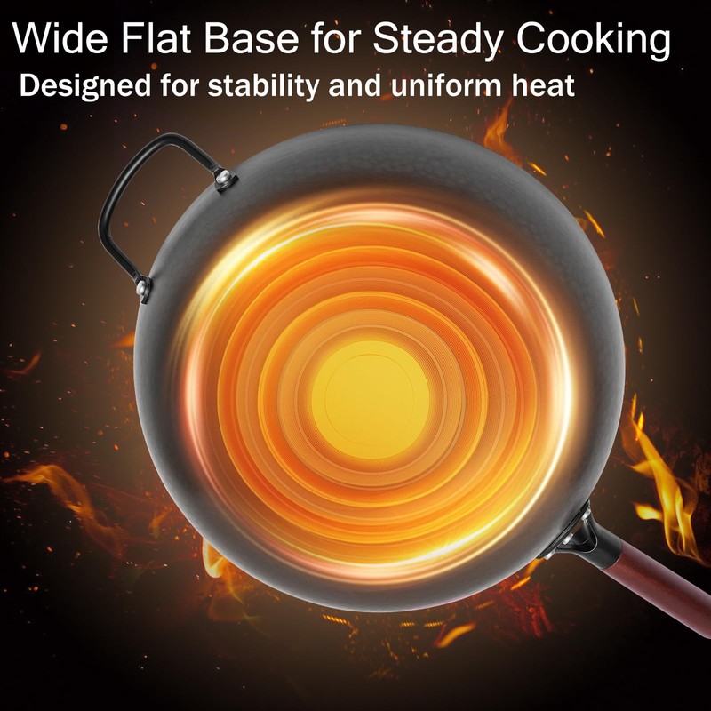 Wrought Iron Flat Bottom Wok with Glass Lid – Detachable