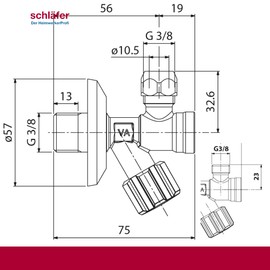 Schläfer 4372019 Angle Valve 3/8 Inch Chrome-Plated Brass Wall Connection 1/2 Inch Outlet, 3/8 Inch Outlet with Length Compensation, Corner Control Valve Comfort with Filter for Washbasin and Cistern