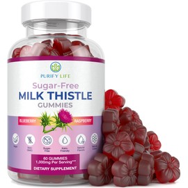 Sugar-Free Milk Thistle Gummies for Liver Cleanse Detox & Repair (Natural Blueberry-Raz Flavor) Cardo Mariano, Cleansing Milk Thistle Extract & Antioxidant Support, Vegan, Replaces Pills & Capsules