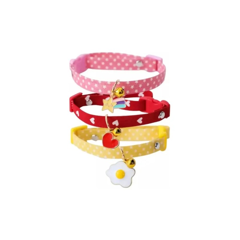 Set 3 Collares P/gato, Cascabel Y Dije Acero Estilo Japones