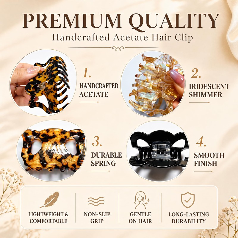 3Pcs Butterfly Claw Clips, 2.8 Inch Medium Hair Clips for