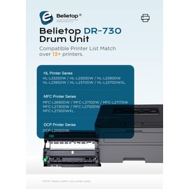 Belietop DR730 Drum Unit Replacement for Brother DR 730 DR-730 DR760 DR-760 DCP-L2550DW HL-L2350DW HL-L2370DW HL-L2370DWXL HL-L2390DW HL-L2395DW MFC-L2710DW MFC-L2730DW MFC-L2750DW Printer(1 Pack)