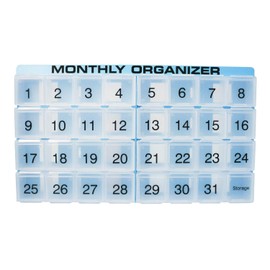 Organizador de pastillas mensual | 31 compartimentos, 1 por día, 4 semanas, organizador de pastillas completo de 31 días | Incluye bandeja y 8 compartimentos extraíbles