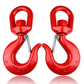 2Pcs 2 Ton Swivel Lifting Hook, Heavy Duty Crane Swivel Hook with Safety Latch, 4400 lbs Rotating Hoist Hooks Swivel Eye Sling Hook, Universal G80 Swivel Chain Hooks for Lifting Chains