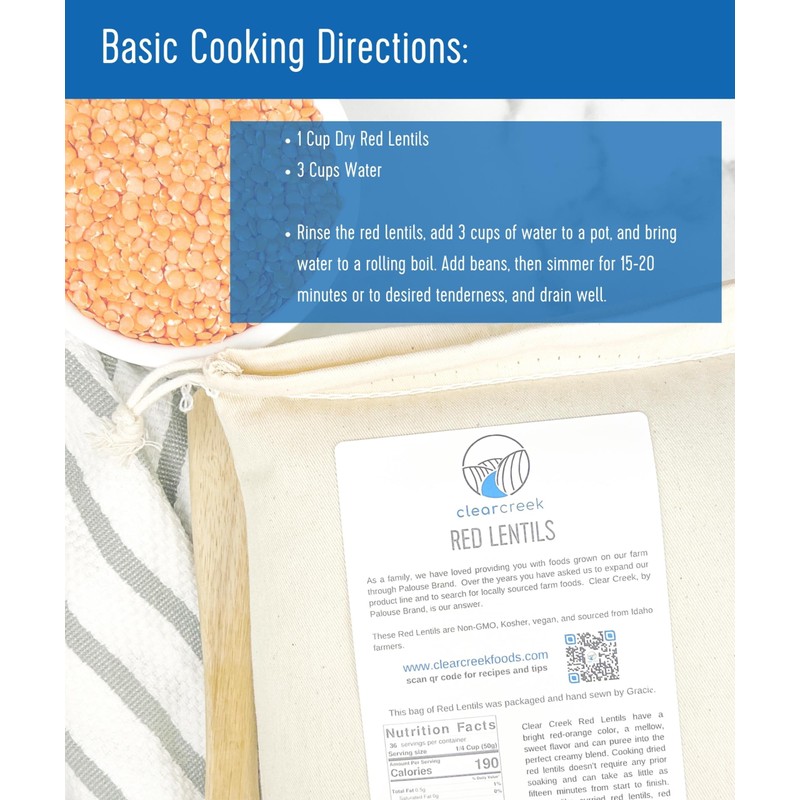 CLEAR CREEK Certified Glyphosate Residue Free Red Lentils | 18