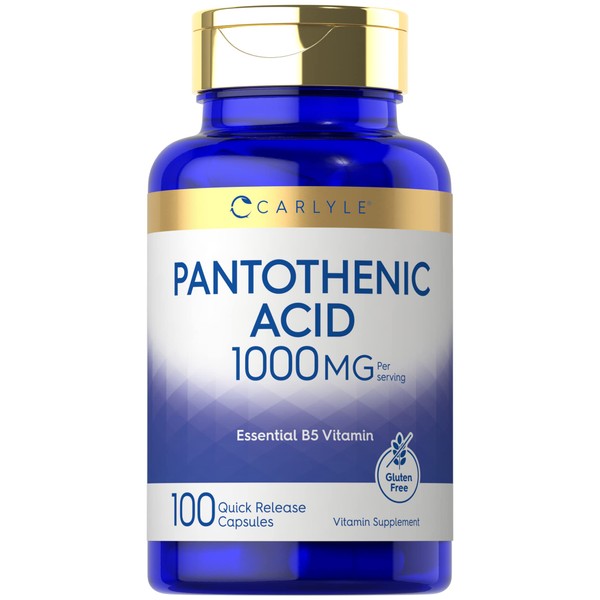 Carlyle Pantothenic Acid | 1000mg | 100 Capsules | Essential B5 Vitamin | Non-GMO, Gluten Free Supplement