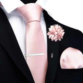 Branduce Blush Pink Tie for Men Wedding Light Pink Necktie Pocket Square Tie Clip and Lapel Pin Brooch Set (TA15-38)