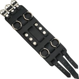 FindingKing Wide Black Leather Tri Clasp Cuff Wrist Watch Band