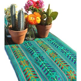Del Mex Woven Rebozo Style Mexican Table Runner Scarf (Mint Green)