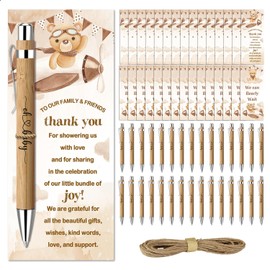 Toerifer Baby Shower Favors for 30 Guests, Baby Shower Set Gift Included 30 Pcs Bamboo Pens 30 Pcs Greeting Cards, Gender Reveal Souvenirs Prizes, Brown Bear We Can Bearly Wait Decor