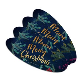 Merry Christmas Stars Pine Needles Double-Sided Oval Nail File Emery Board Set 4 Pack