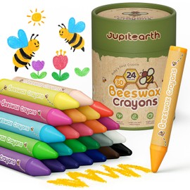 JUPITEARTH 24 Non-Toxic Beeswax Crayons, Jumbo Crayons for Toddlers 1–3, Silky & Washable, Easy to Hold & Safe for Kids, Mess-Free Coloring for Preschool Art Supplies, Ages 2–4 & 4–8