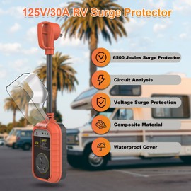 RV Surge Protector 30 Amp,RV Circuit Analyzer,Up to 6500 Joules RV Power Voltage Protector Guard Camper Accessories for Travel Trailers RV Power Monitor with Plug Outlet Waterproof Cover
