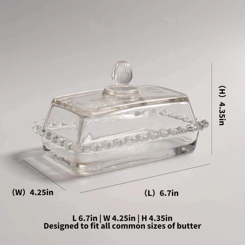 QIANCHANG Glass Butter Dish with Lid for Countertop, Clear Crystal