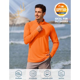 TACVASEN Running Shirts for Men Long Sleeve UV Protection 1/4 Zip Shirts for Athletic Summer Tops for Mens Rash Guard Golf T-Shirts Orange S