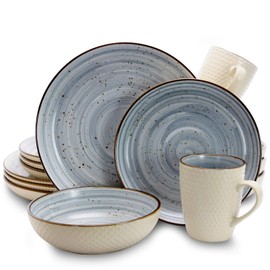 Elama Luxurious Mellow 16Piece Dinnerware Set in Powder Blue with Complete Setting for 4