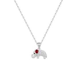 Cute Elephant Cubic Zirconia Silver Plated Pendant Necklace for Women Dainty Red CZ Animal Small Charm Choker Necklaces Adjustable Chain Fashion Birthday Gifts Daughter 17"