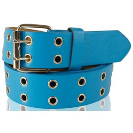SCAMODA Double Hole Rivet Belt with Leather for Men and Women Eyelet Belt Various Colours, Sizes, Widths - turquoise