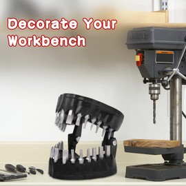 Denture Drill Bit Holder with 28 Bits fits 1/4 Inch Hex Bit and Drive Bit Adapter Unique Teeth Model Design Bit Holders Set as Tool and Home Decoration (Black)