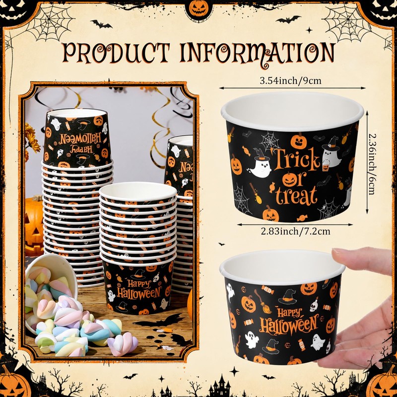 50 Pack Halloween Soup Bowls 9oz Disposable Paper Snack Cups