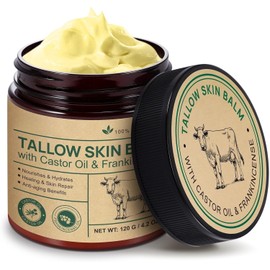 Nourishing Tallow Skin Balm with Castor Oil & Frankincense – 100% Grass-Fed, All-Natural Moisturiser for Face & Body – Hydrating & Soothing Balm for Sensitive Skin – 120g Jar