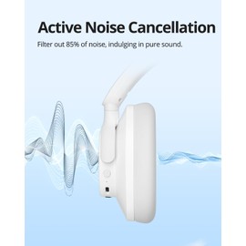 Tronsmart Sounfii Q20 Active Noise Cancelling Headphones, Wireless Over Ear Bluetooth Headphones, 60H Playtime, Rich-Detailed Sound, Customize EQ, Comfort Fit Ear Cups, for Travel, Home Office(White)