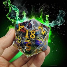 Liquid Core 55mm Large Dice,DND Rotating Eye of The Dragon Dice Set,1 PCS Transparent Green Polyhedral Dice with Eye of The Dragon, DND Enthusiast Dice Gift (Large Multi Eye)