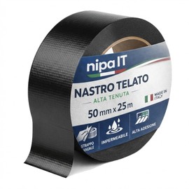 NIPA IT Nastro Americano Telato Nero, 50mm x 25 metri, Nastro Telato per Uso Interno/Esterno, Made In Italy (Nero)