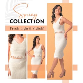 Novelle Fashion 2 Piece Spring Outfits for Women – Midi Skirt Set – Skirt and Top Set – Soft Breathable Fabric, Versatile & Trendy Use – White – Medium Size