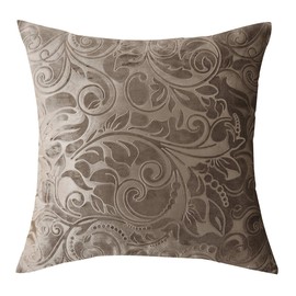 TangDepot Heavy Velvet Embossing Throw Pillow Cover, Classis Floral Anaglyph Velvet Fabric, Decorative Pillow Cover, Indoor/Outdoor Pillows Shell, Cushion Cover - (16" x 16", C05 Khaki)