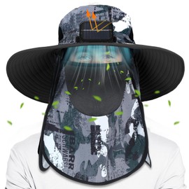 Berlune Solar Sun Hat Oversized Fishing Hat with Fan Bucket Hat Removable UV Protection UPF 50+ Sun Protection Wide Brim(Camouflage)